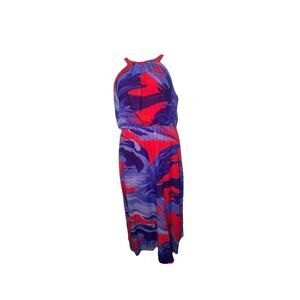 Robbie Bee Women’s Sleeveless‎ Maxi Dress – Bold Red & Blue Ocean Print, Size 14